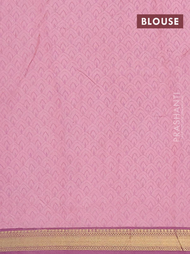 Malai silk saree pastel pink and mauve pink with allover floral prints and zari woven border