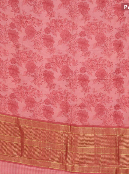 Malai silk saree peach shade with allover floral prints and zari woven border