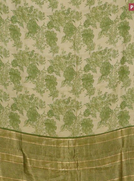 Malai silk saree elaichi green and green with allover floral prints and zari woven border