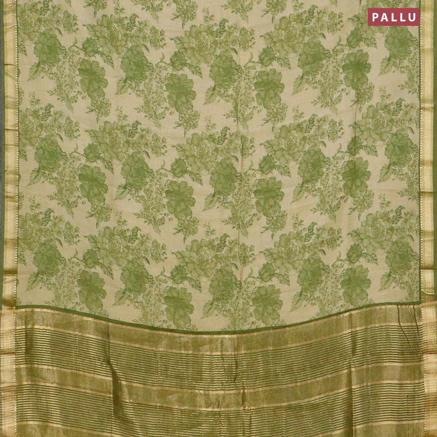 Malai silk saree elaichi green and green with allover floral prints and zari woven border