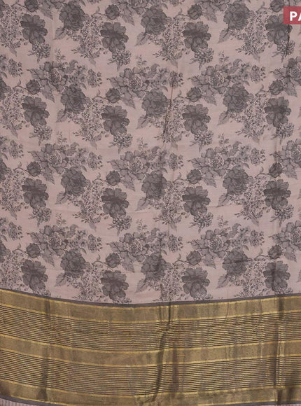 Malai silk saree beige and grey with allover floral prints and zari woven border