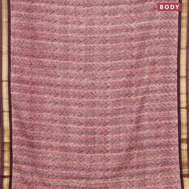 Malai silk saree pink shasde and wine shade with allover prints and zari woven border