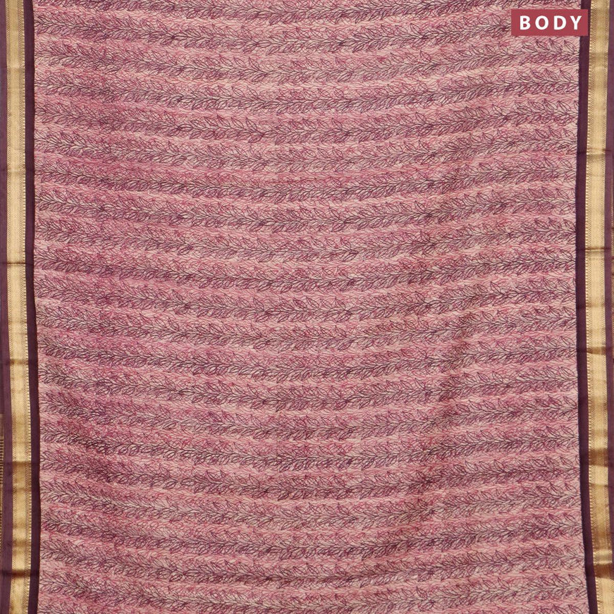 Malai silk saree pink shasde and wine shade with allover prints and zari woven border