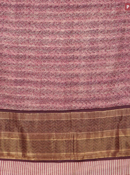 Malai silk saree pink shasde and wine shade with allover prints and zari woven border