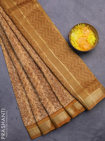 Malai silk saree mustard shade and dark mustard with allover prints and zari woven border