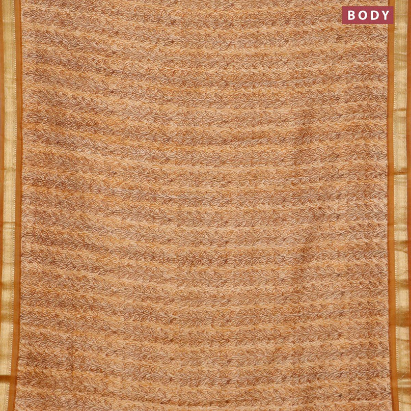 Malai silk saree mustard shade and dark mustard with allover prints and zari woven border