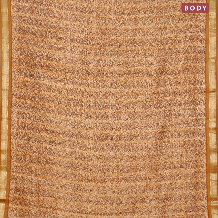 Malai silk saree mustard shade and dark mustard with allover prints and zari woven border