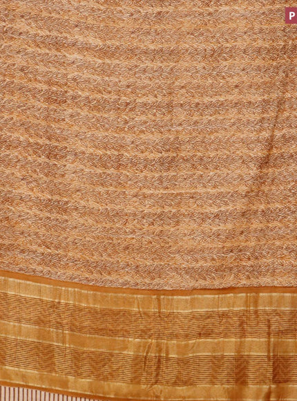 Malai silk saree mustard shade and dark mustard with allover prints and zari woven border