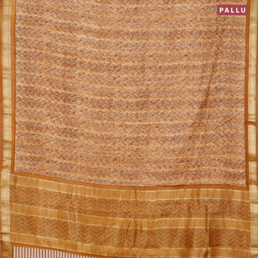 Malai silk saree mustard shade and dark mustard with allover prints and zari woven border