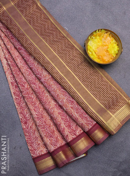 Malai silk saree multi colour and maroon with allover prints and zari woven border