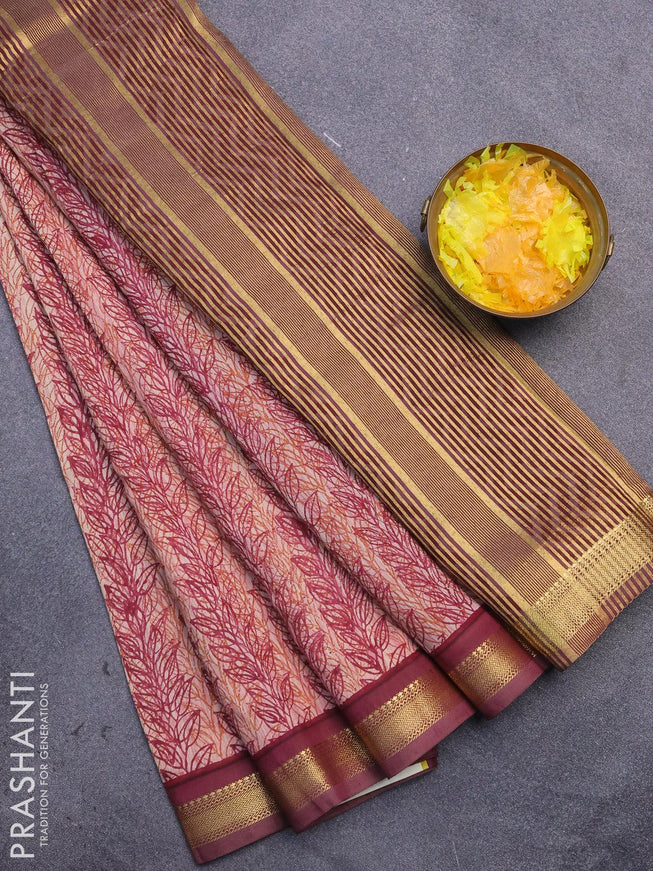 Malai silk saree multi colour and maroon with allover prints and zari woven border