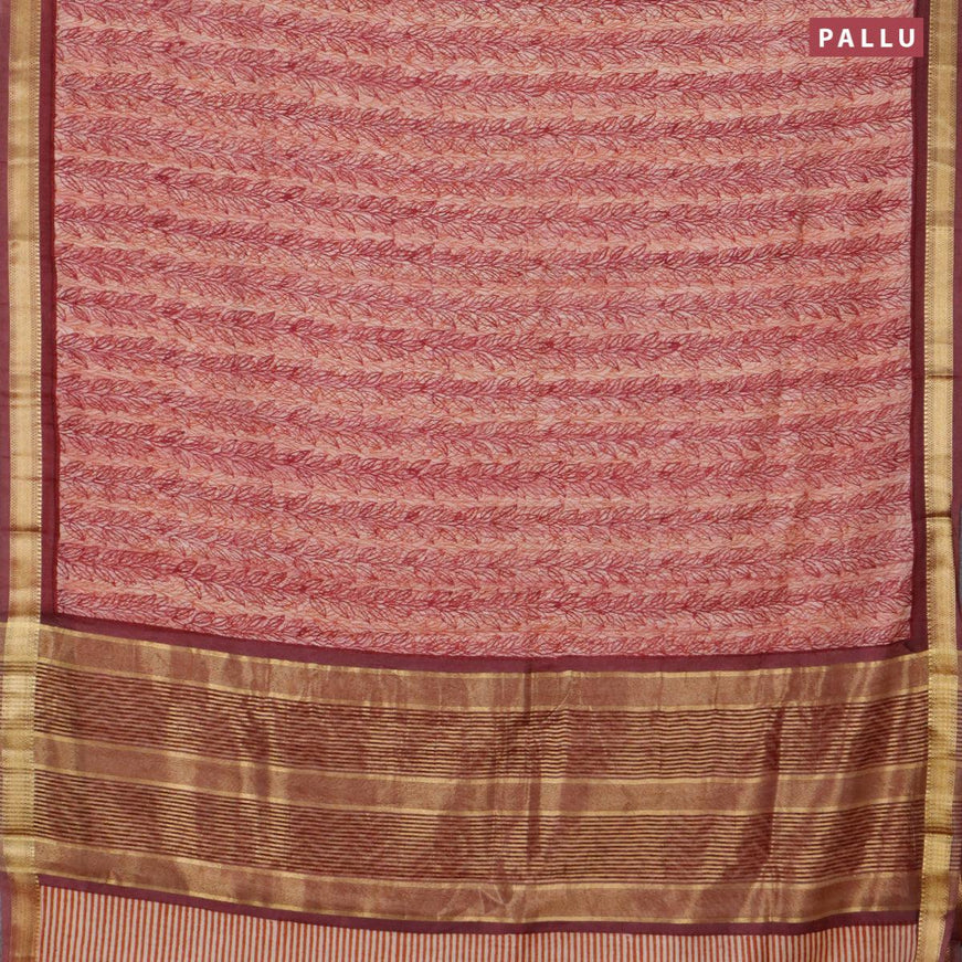 Malai silk saree multi colour and maroon with allover prints and zari woven border