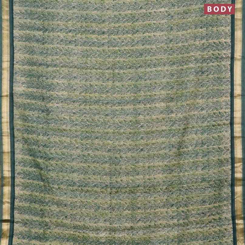 Malai silk saree light green and dark green with allover prints and zari woven border