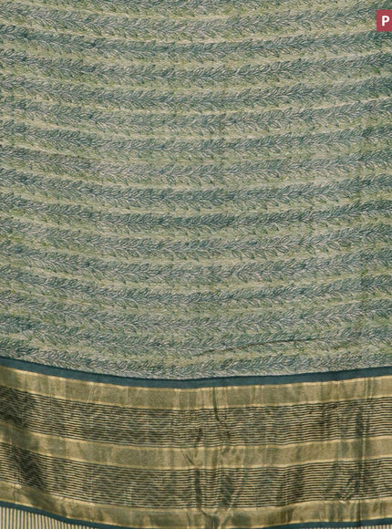 Malai silk saree light green and dark green with allover prints and zari woven border