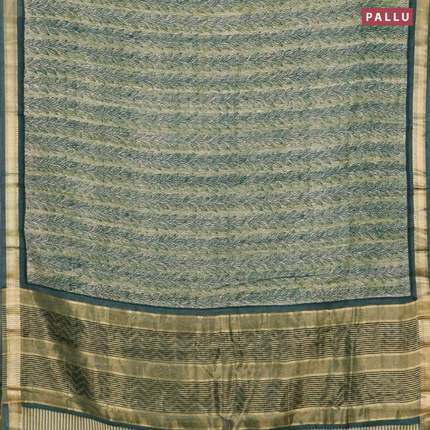 Malai silk saree light green and dark green with allover prints and zari woven border