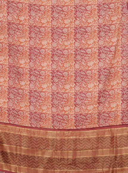 Malai silk saree rust shade and pastel maroon with allover floral prints and zari woven border