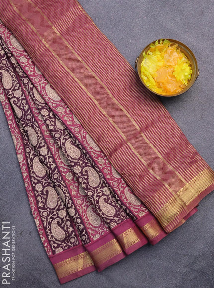 Malai silk saree wine shade and pink shade with allover paisley prints and zari woven border