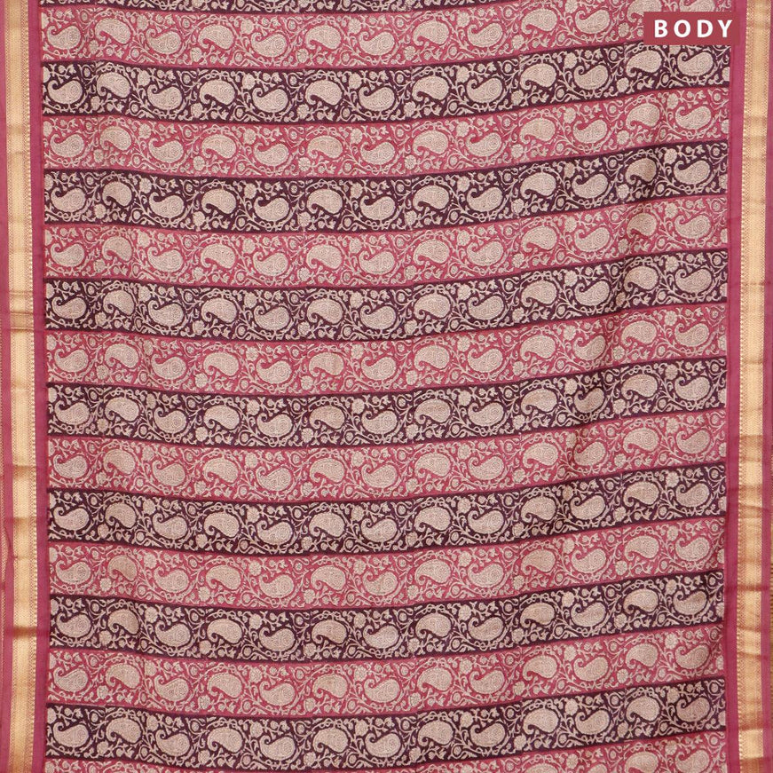 Malai silk saree wine shade and pink shade with allover paisley prints and zari woven border