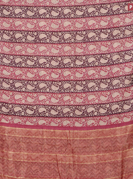 Malai silk saree wine shade and pink shade with allover paisley prints and zari woven border