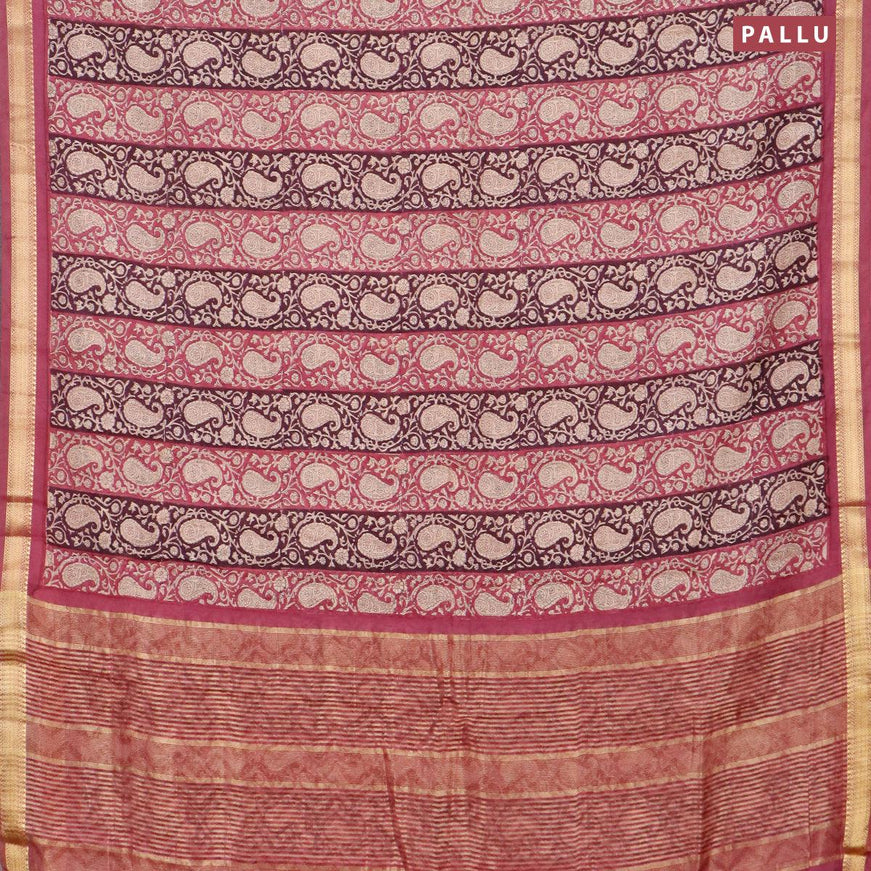 Malai silk saree wine shade and pink shade with allover paisley prints and zari woven border