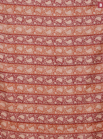 Malai silk saree dark pink and rust shade with allover paisley prints and zari woven border