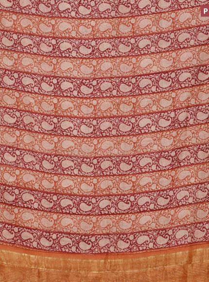 Malai silk saree dark pink and rust shade with allover paisley prints and zari woven border