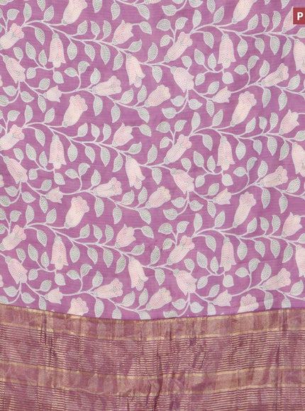 Malai silk saree lavender shade with allover prints and zari woven border