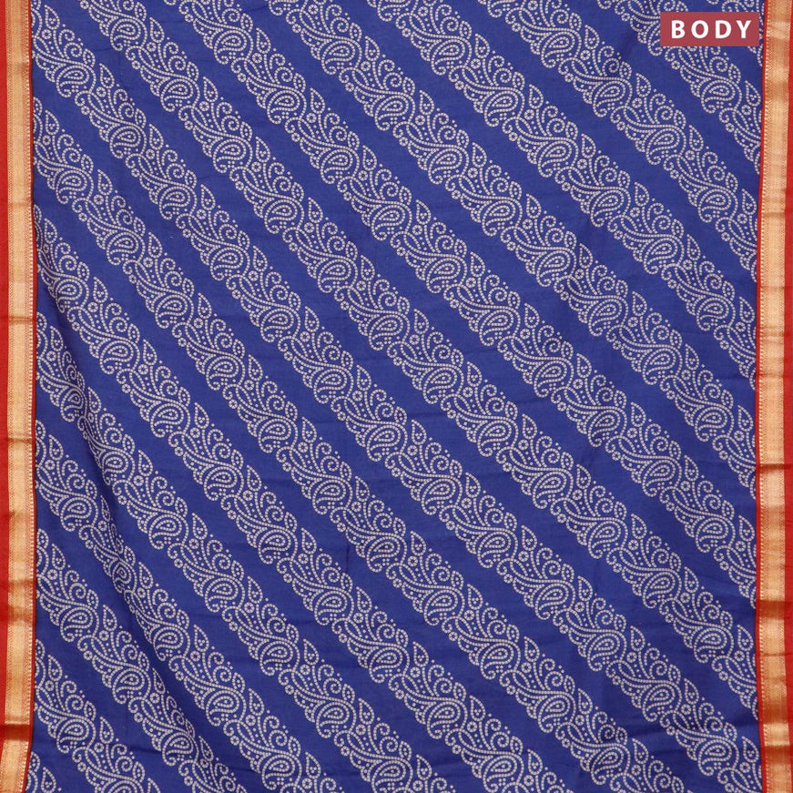 Malai silk saree blue and red with allover bandhani prints and zari woven border