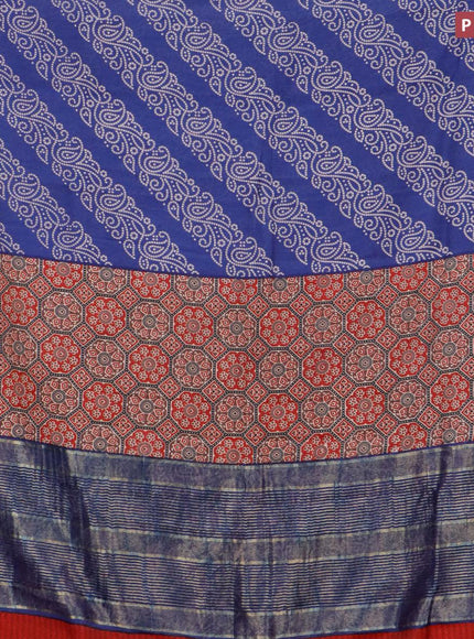 Malai silk saree blue and red with allover bandhani prints and zari woven border