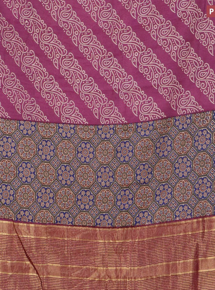 Malai silk saree purple and navy blue with allover bandhani prints and zari woven border