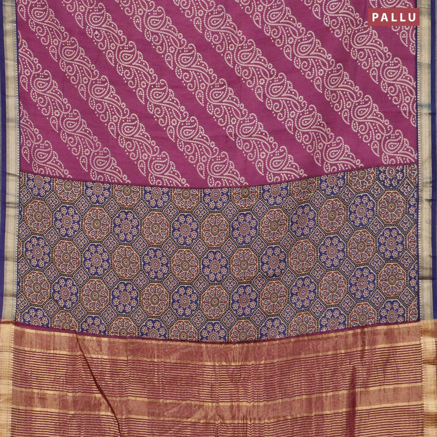 Malai silk saree purple and navy blue with allover bandhani prints and zari woven border