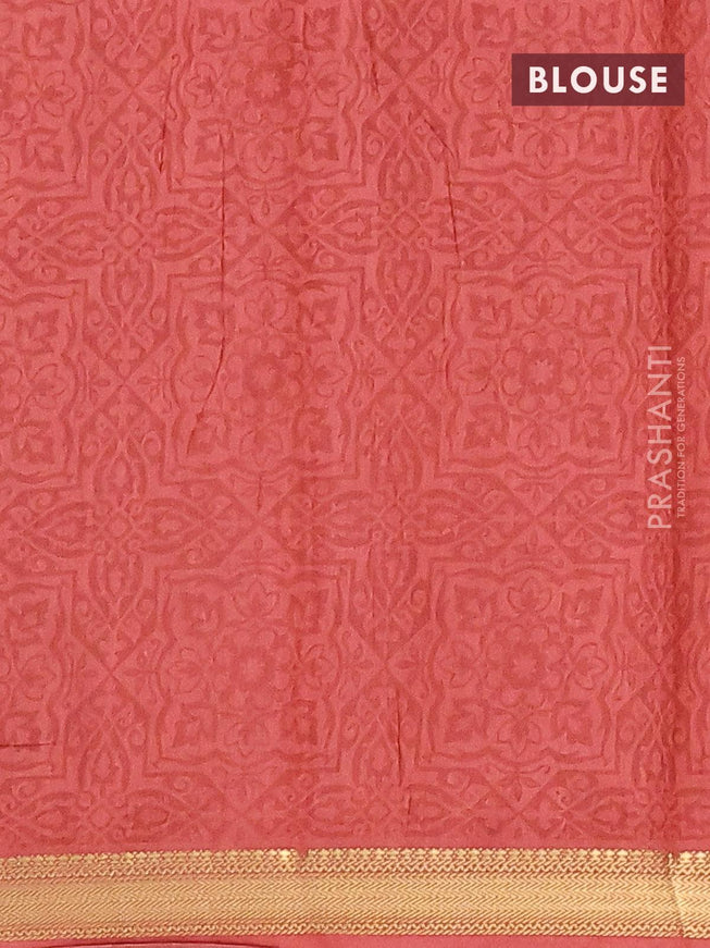 Malai silk saree peach orange and off white with allover floral prints and zari woven border