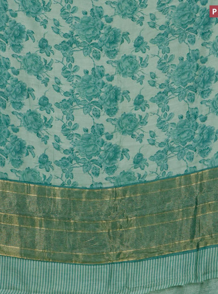 Malai silk saree pastel green and green shade with allover floral prints and zari woven border