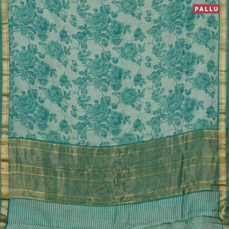 Malai silk saree pastel green and green shade with allover floral prints and zari woven border