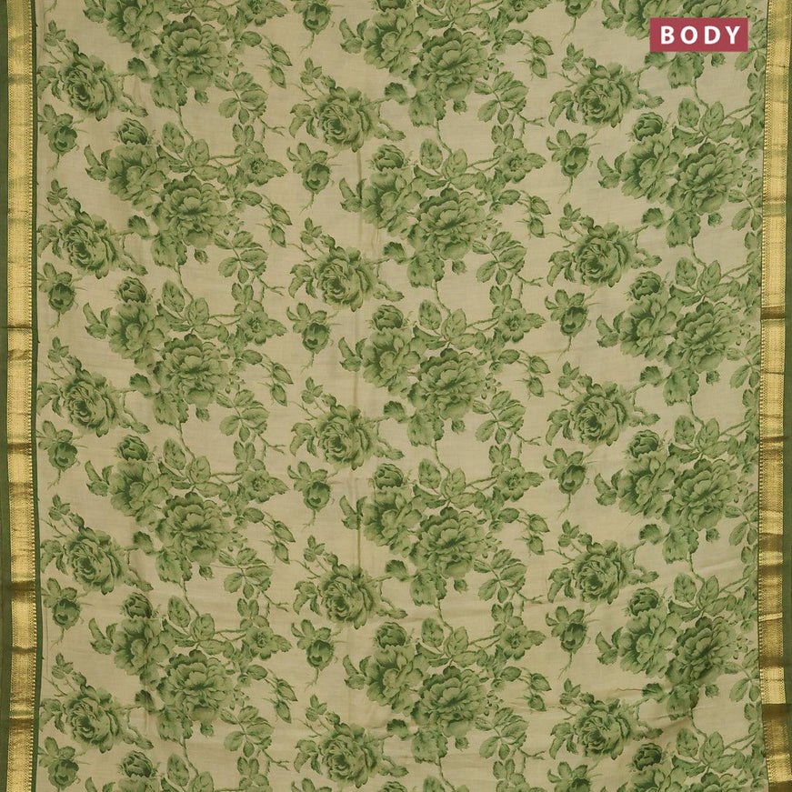 Malai silk saree elaichi green and green with allover floral prints and zari woven border