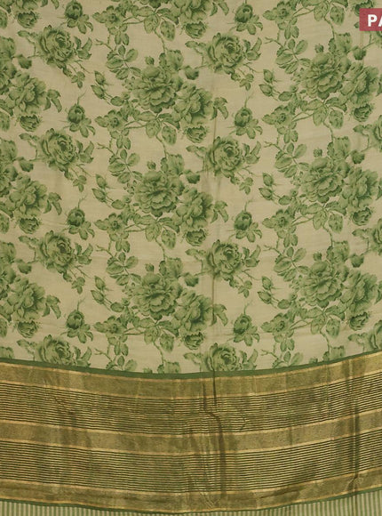 Malai silk saree elaichi green and green with allover floral prints and zari woven border