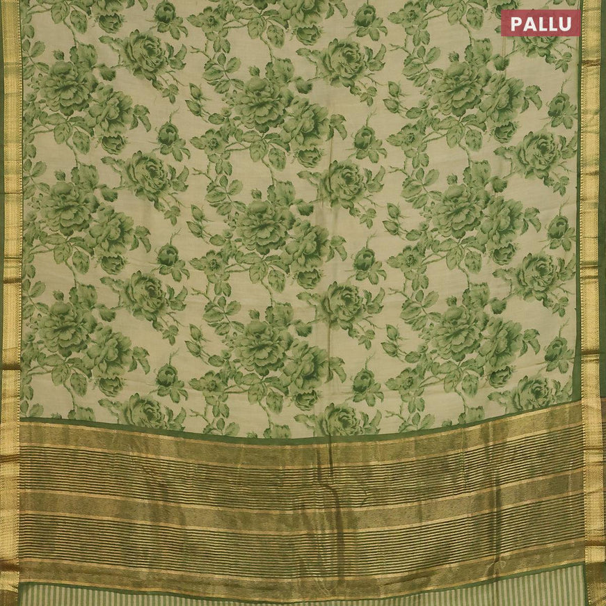 Malai silk saree elaichi green and green with allover floral prints and zari woven border