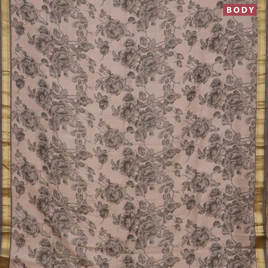 Malai silk saree grey shade and grey with allover floral prints and zari woven border