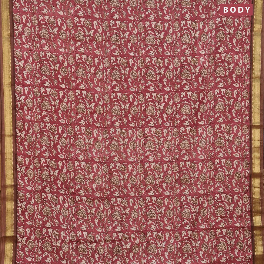 Malai silk saree pastel maroon and brown with allover prints and zari woven border