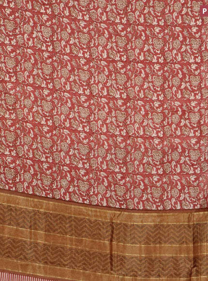 Malai silk saree pastel maroon and brown with allover prints and zari woven border