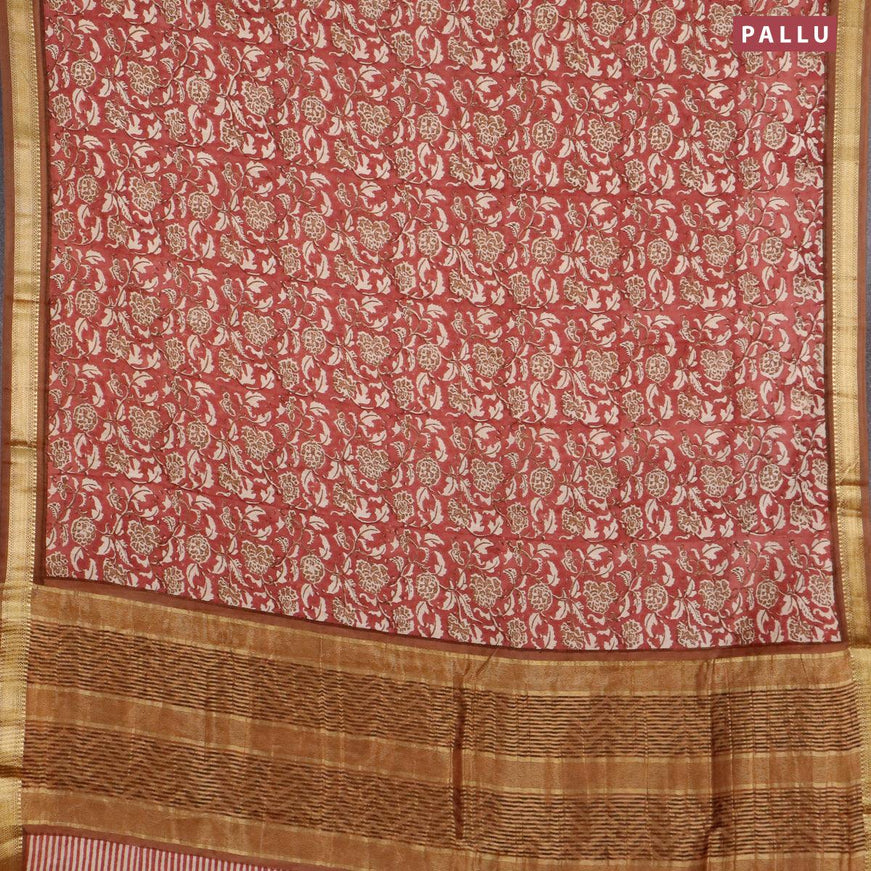 Malai silk saree pastel maroon and brown with allover prints and zari woven border