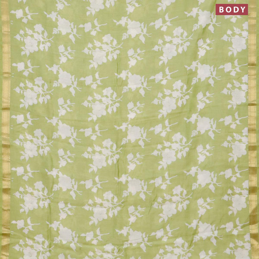 Malai silk saree pista green with allover floral prints and zari woven border