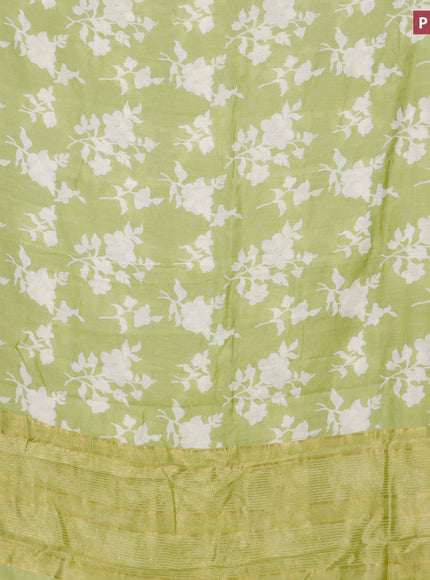 Malai silk saree pista green with allover floral prints and zari woven border