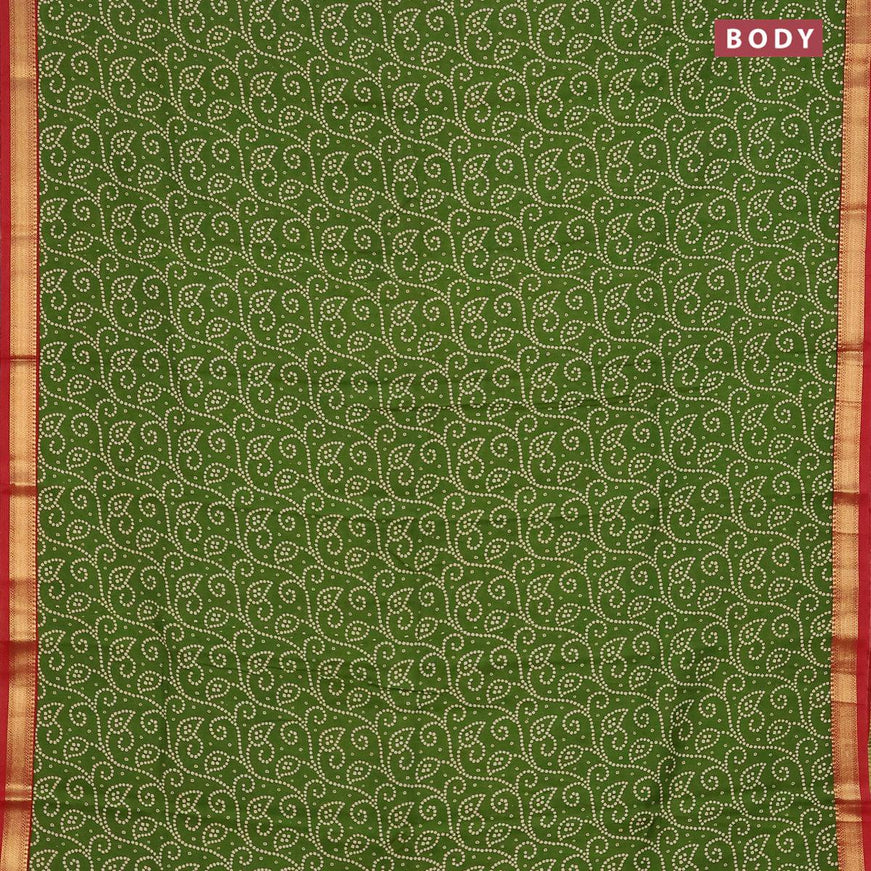 Malai silk saree green and red with allover prints and zari woven border