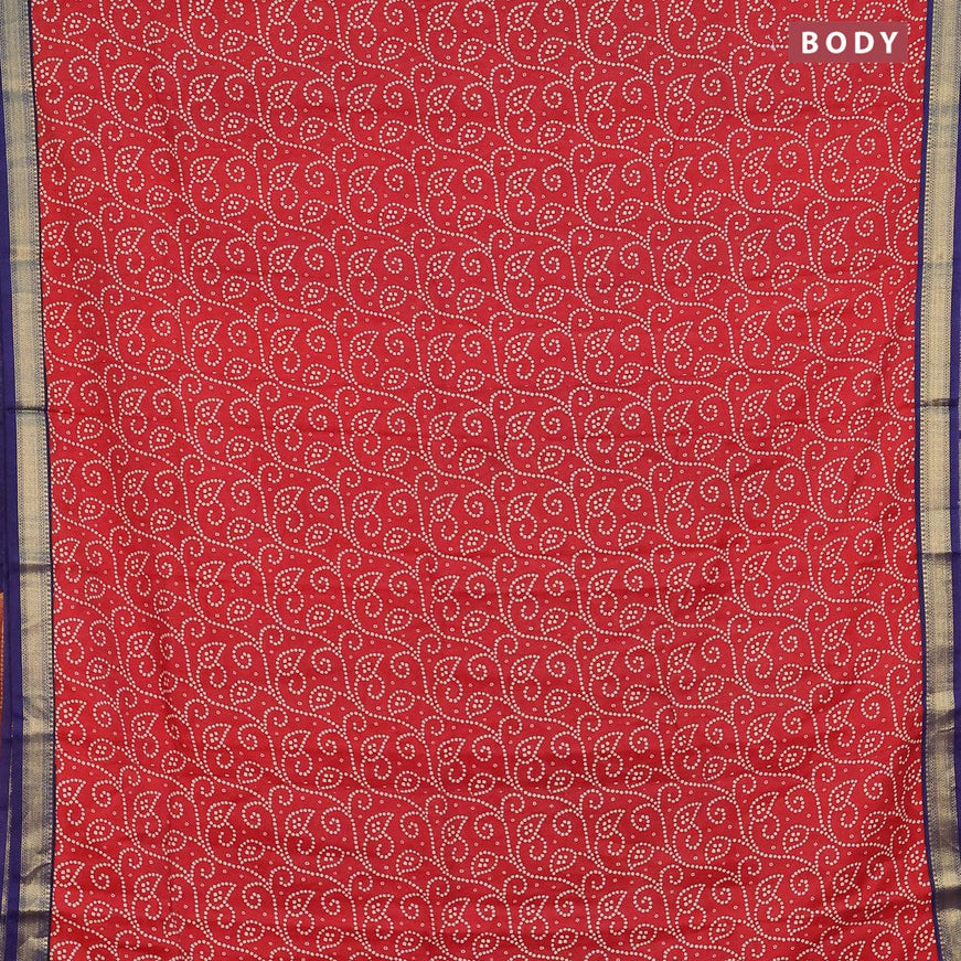 Malai silk saree red and blue with allover prints and zari woven border