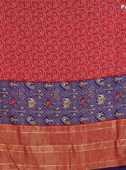 Malai silk saree red and blue with allover prints and zari woven border