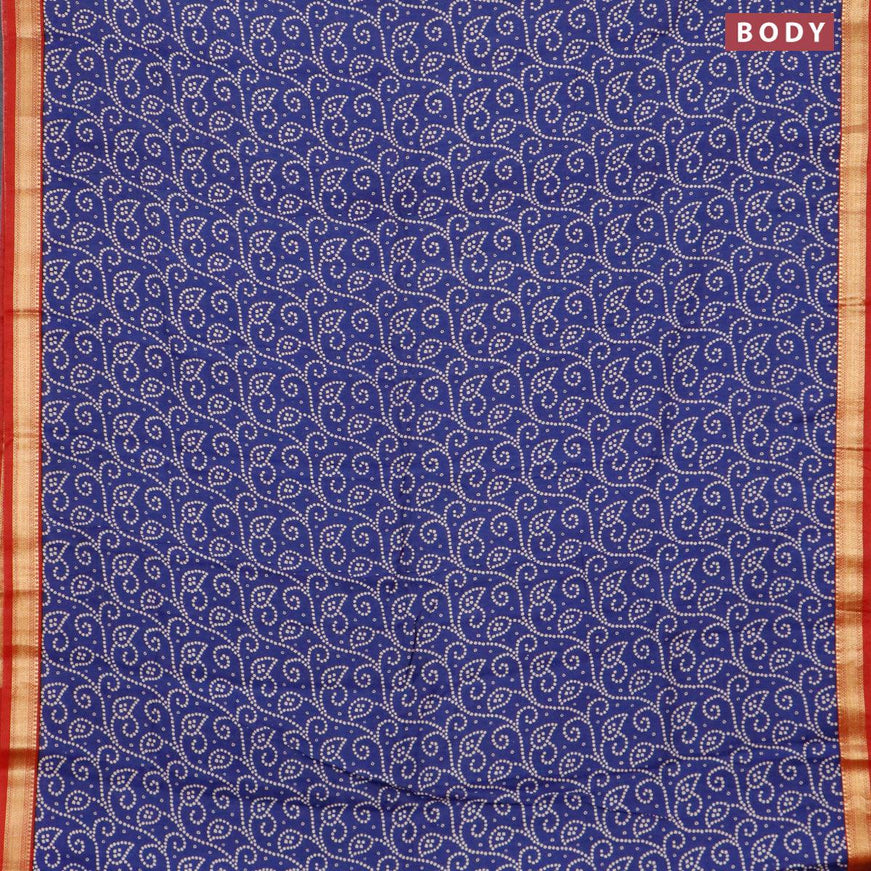 Malai silk saree blue and red with allover prints and zari woven border