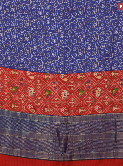 Malai silk saree blue and red with allover prints and zari woven border