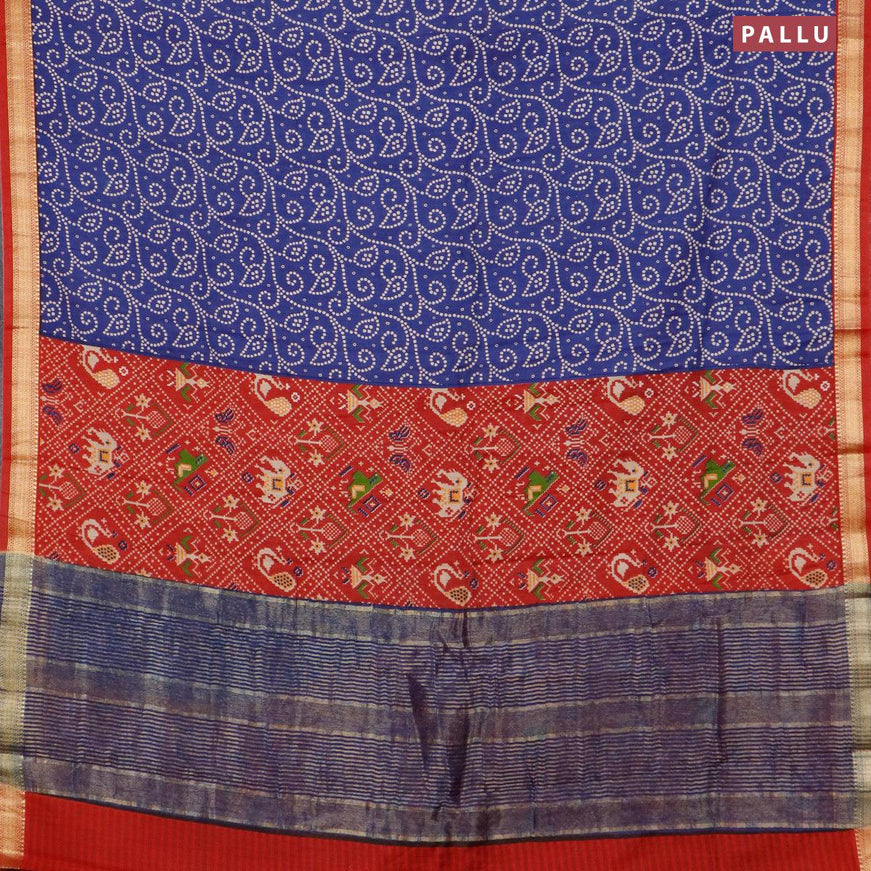 Malai silk saree blue and red with allover prints and zari woven border