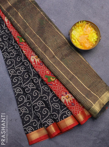 Malai silk saree black and red with allover prints and zari woven border